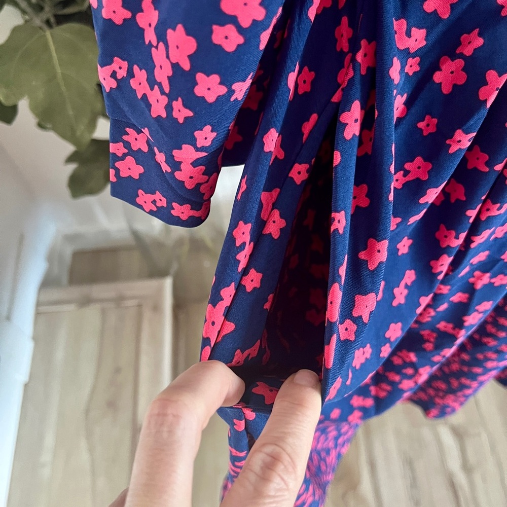 Vintage Style Navy & Pink Floral Fit & Flare Midi Dress - Small/ - Picture 4 of 4